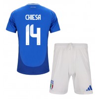 Fotbalové Dres Itálie Federico Chiesa #14 Dětské Domácí ME 2024 Krátký Rukáv (+ trenýrky)